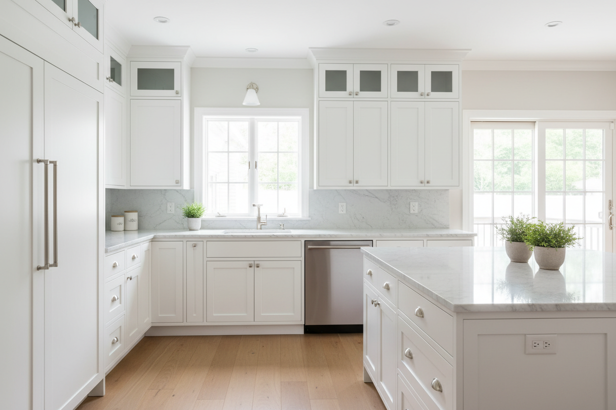 white shaker kitchen cabinets