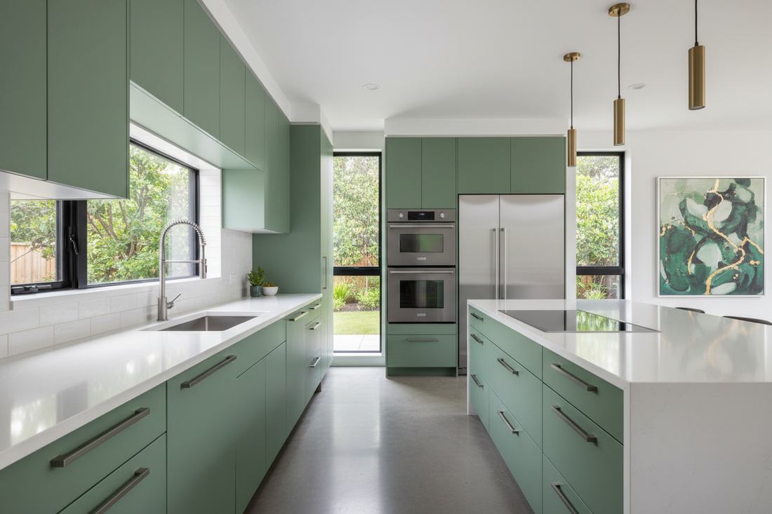 green kitchen cabinets